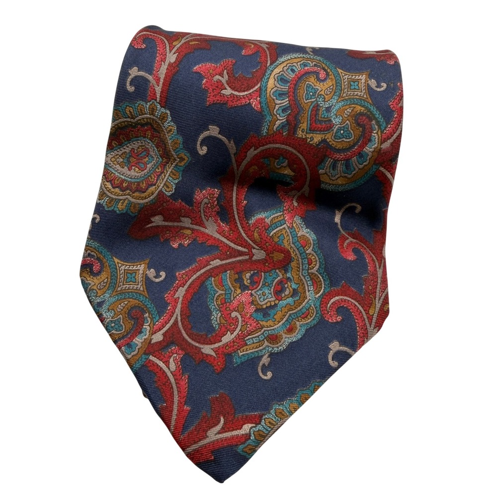 Vintage Strathmore Paisley Silk Tie Necktie Navy Red Gold Career Classic 80s 90s